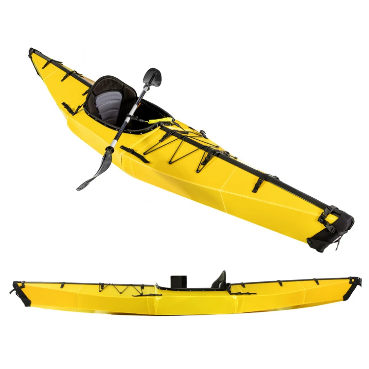 

Amazon Hot Seller Terravent Kayak Yellow Factory cheap 13ft Single 2021 Sea Fishing Foldable Kayak Canoe with Paddle for sell