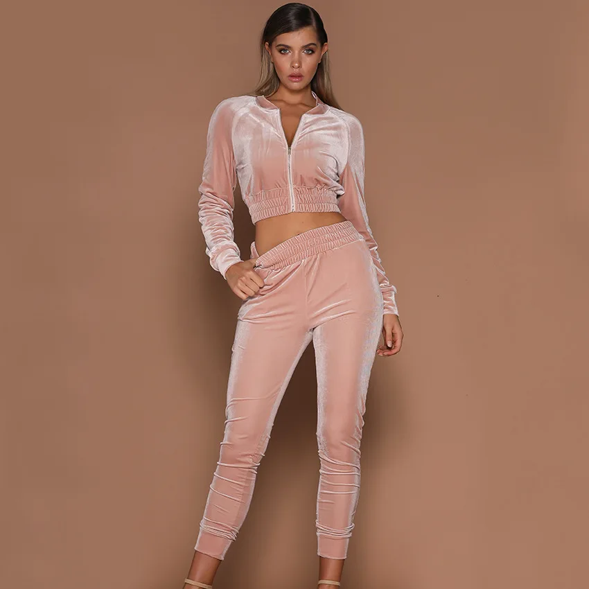 

2020 new arrivals fashion trending wholesale high street velvet women casual track suit