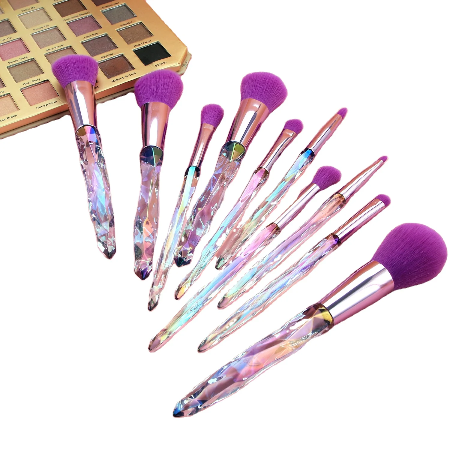 

HZM 10pcs kaci jay Diamond series makeup brushes set Crystal handle Blue Purple high quality Synthetic Hair Cosmetic brush Kit, Pin