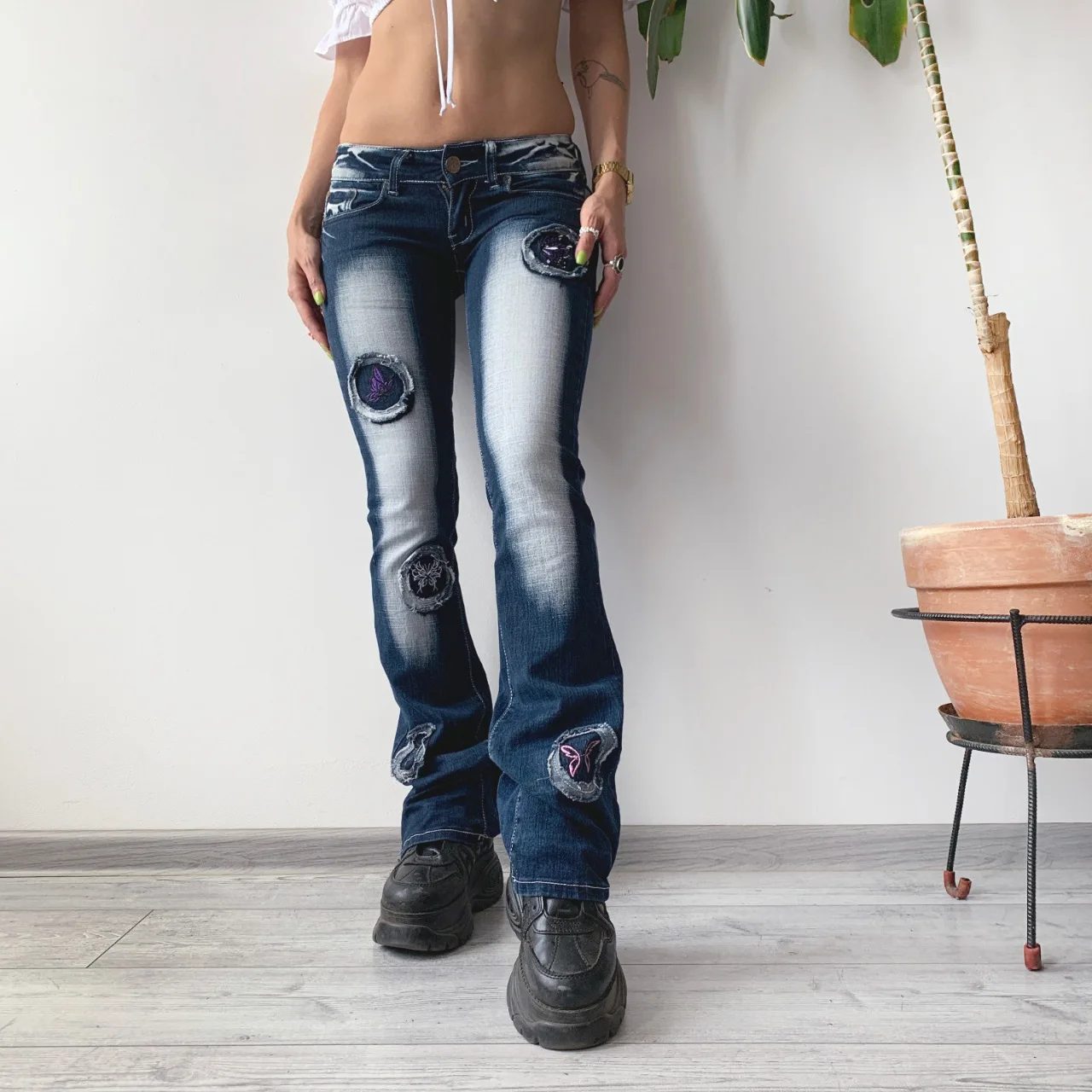 

2022 Low-waist Wide-leg Pants With Butterfly Pattern Jeans For Women