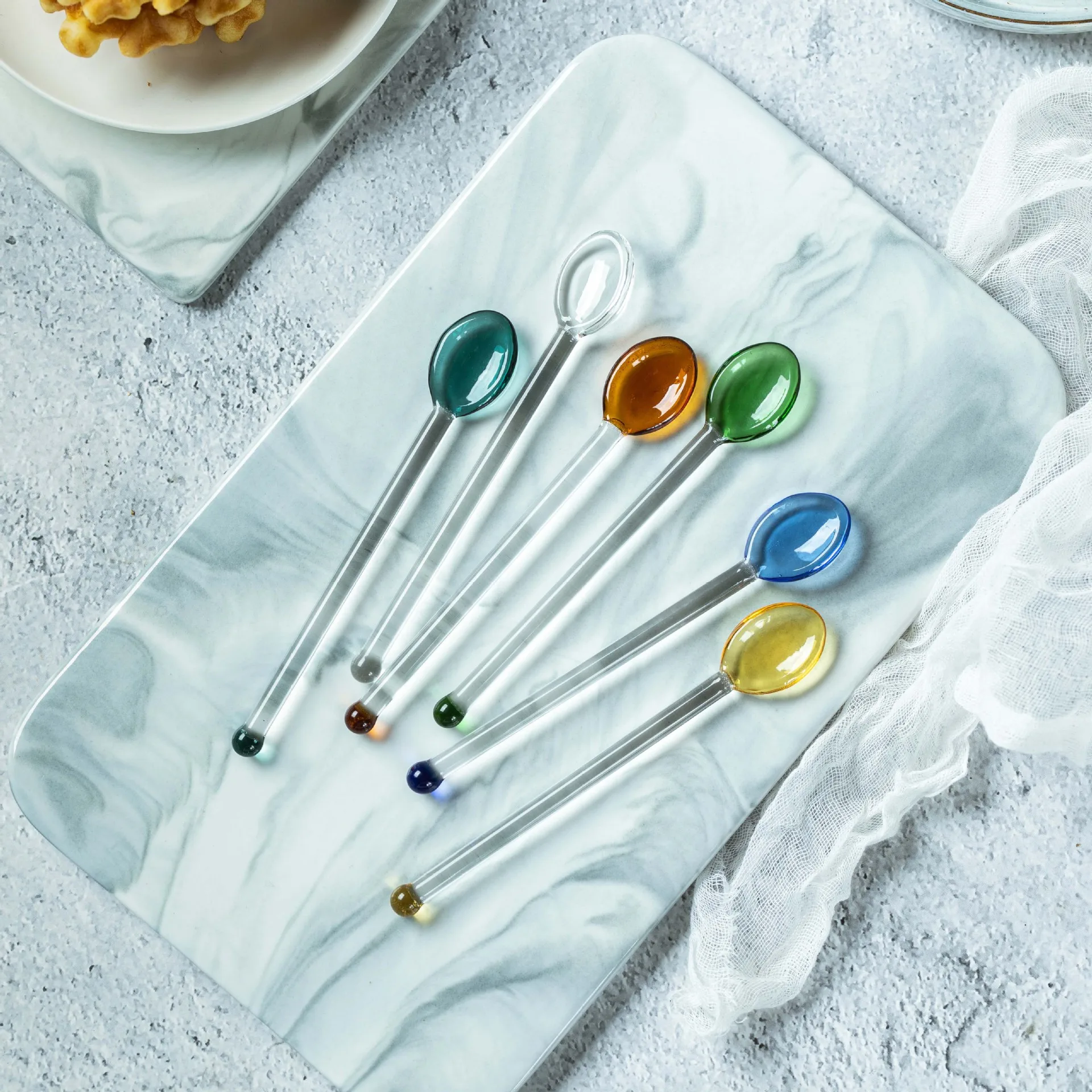 

Wholesale High Quality Heat Resistant Household Stirring Dessert Spoon Colorful Coffee Glass Spoon