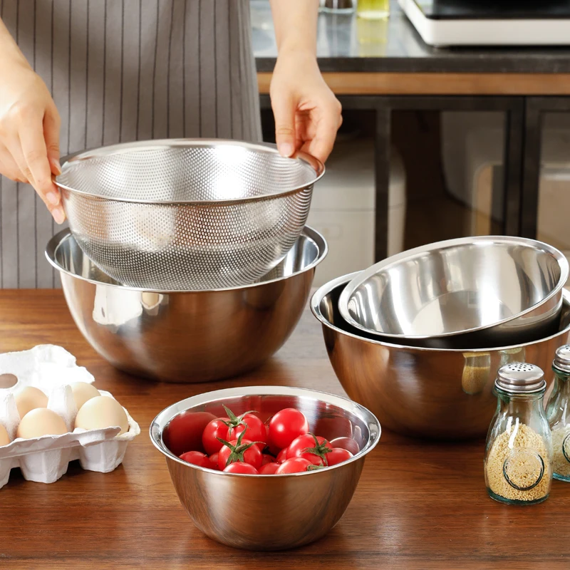 
SHIMOYAMA Portable Anti-scalding Cooking Salad 304 Stainless Steel Strainer mixing bowl Set 