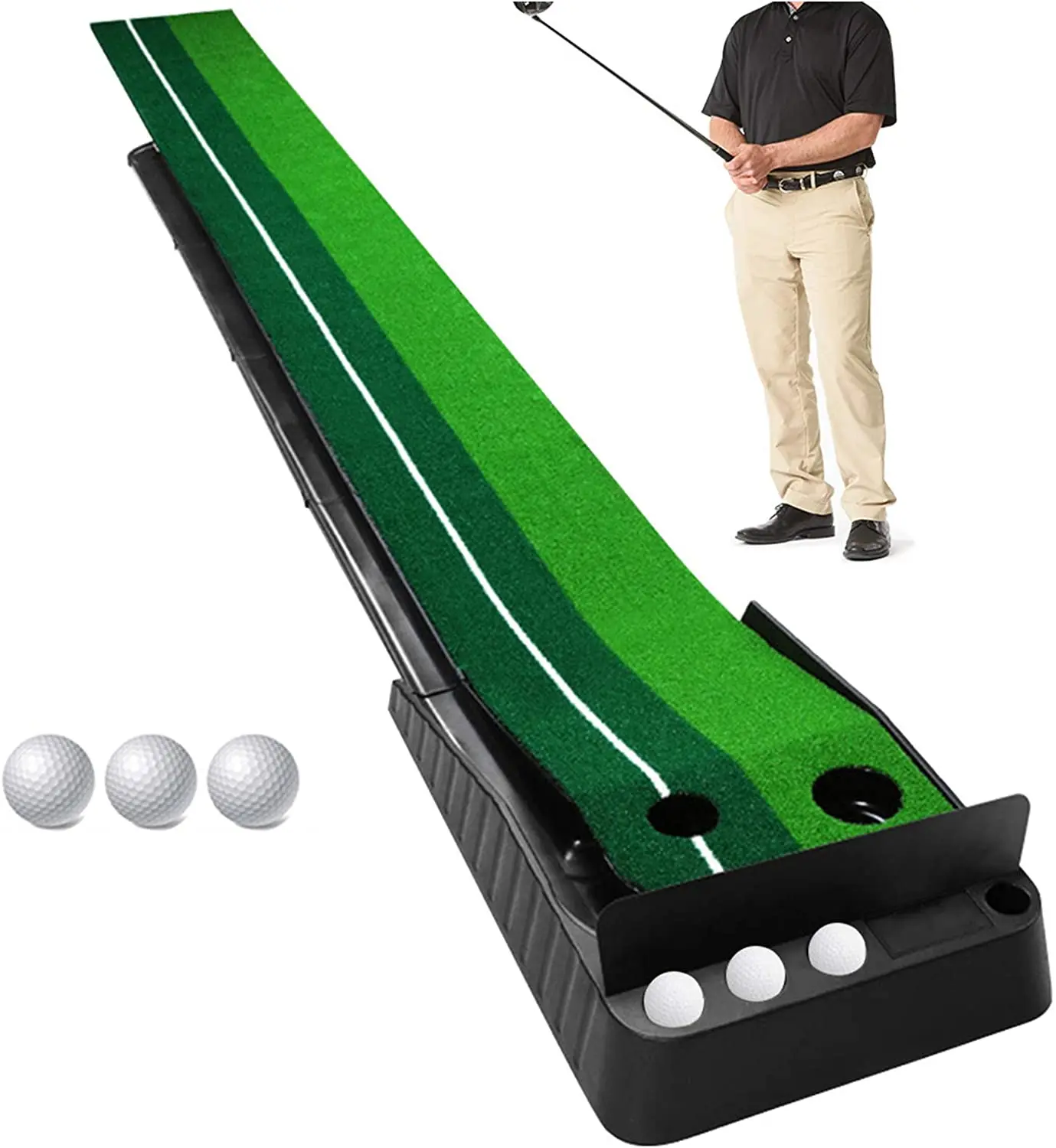 

Golf Putting Green Mat with Auto Ball Return System Mini Golf Simulator Game Practice Equipment and Golf Gifts