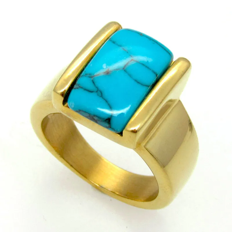 

New Arrival Turquoise Ring 316L Stainless Steel Unisex Natural Stone Rings Suitable For Men And Women