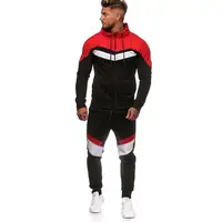 

Mens Tracksuit 2PC Set Patchwork Sweatshirt Jogger Sweatpants Solid Hooded Sports Suit