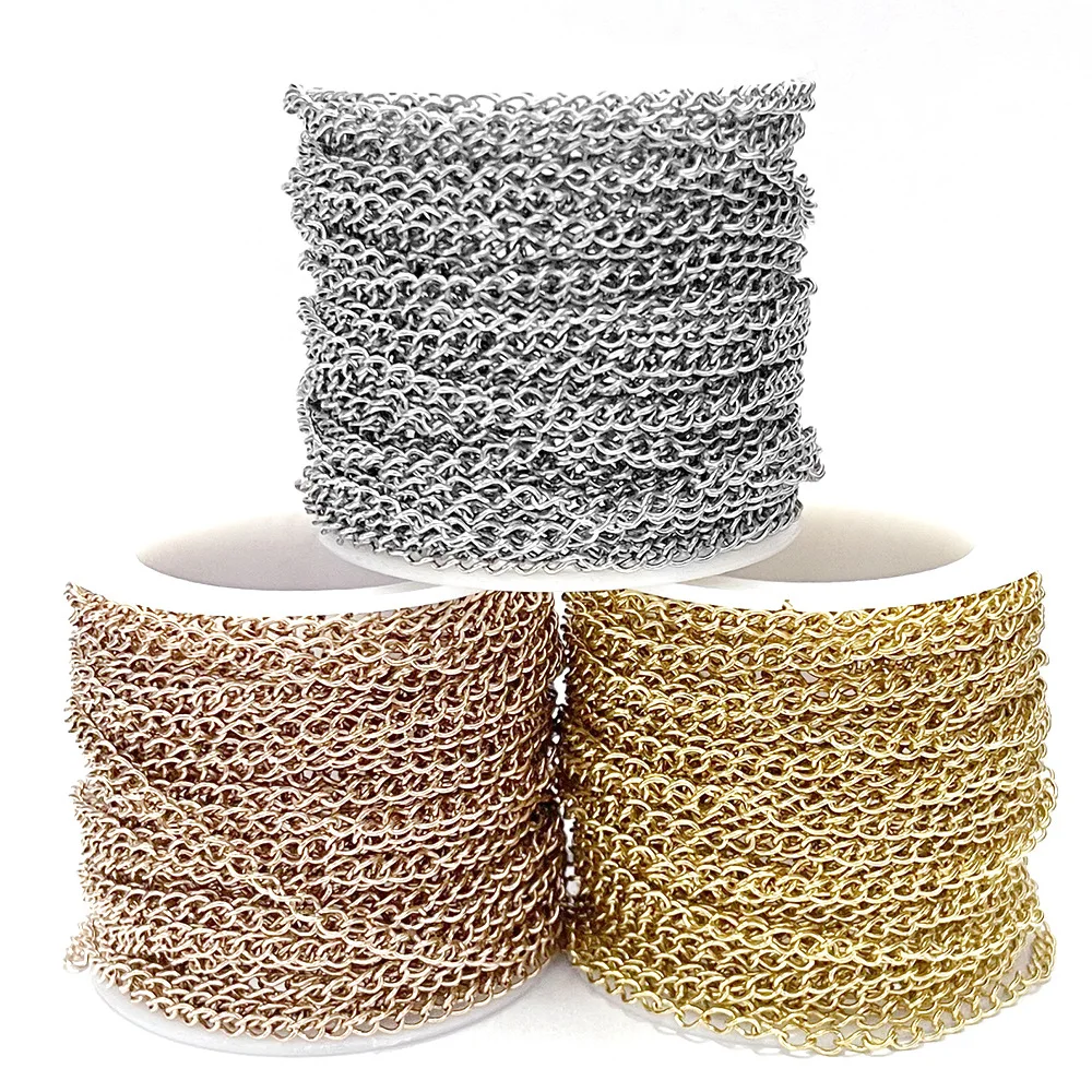 

5meters/roll 3*0.6mm 2.5*0.5mm Rose gold chain jewelry making Stainless Steel Silver necklace wholesale jewelry roll of chain, Silver gold rose