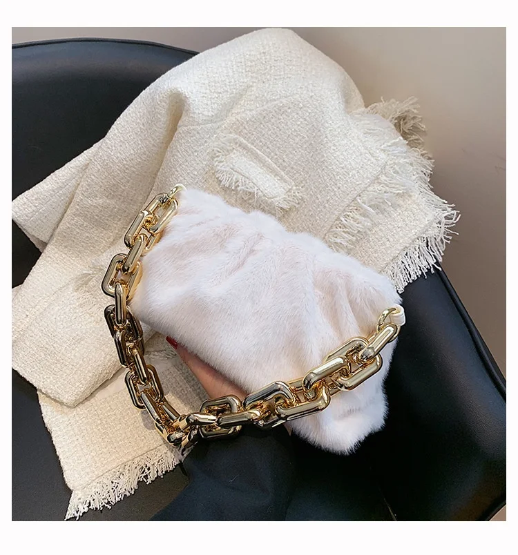 

2022 New Drop Shipping Plain Fleece Material Small jelly Thick Chain Shoulder Women Handbag Cloud Shape Bags Girl Fur Sling Bag