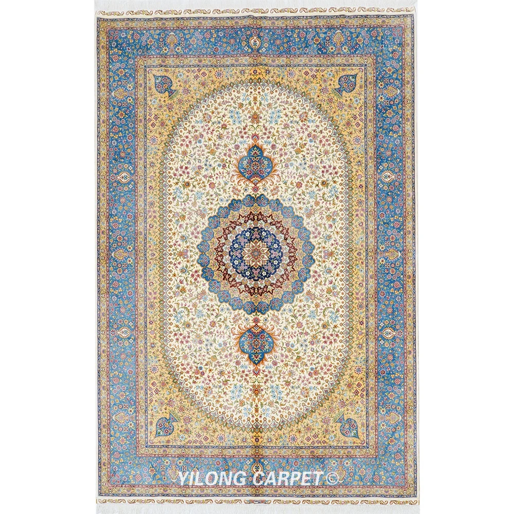 

YILONG 6'x9' Luxury Hand Knotted Persian Design Silk Carpet Chinese Custom Hand made Silk Rugs