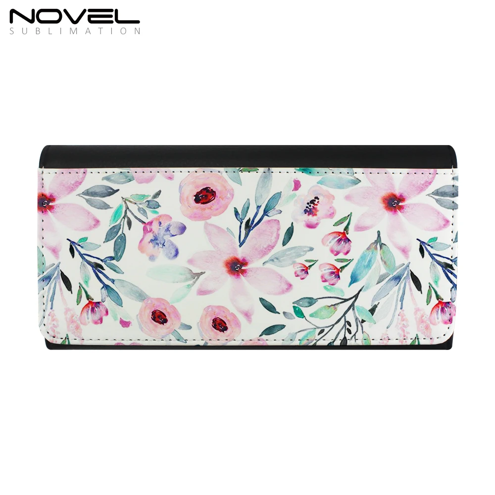

PU Leather Custom Printing Sublimation Women Long Wallets with credit card holder, Black