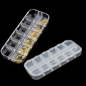 Image of Clear Empty 12 Slots Clear Divided Storage Box Jewelry Nail Art Tips Rhinestone Small Beads Case Organizer Storage Box Container