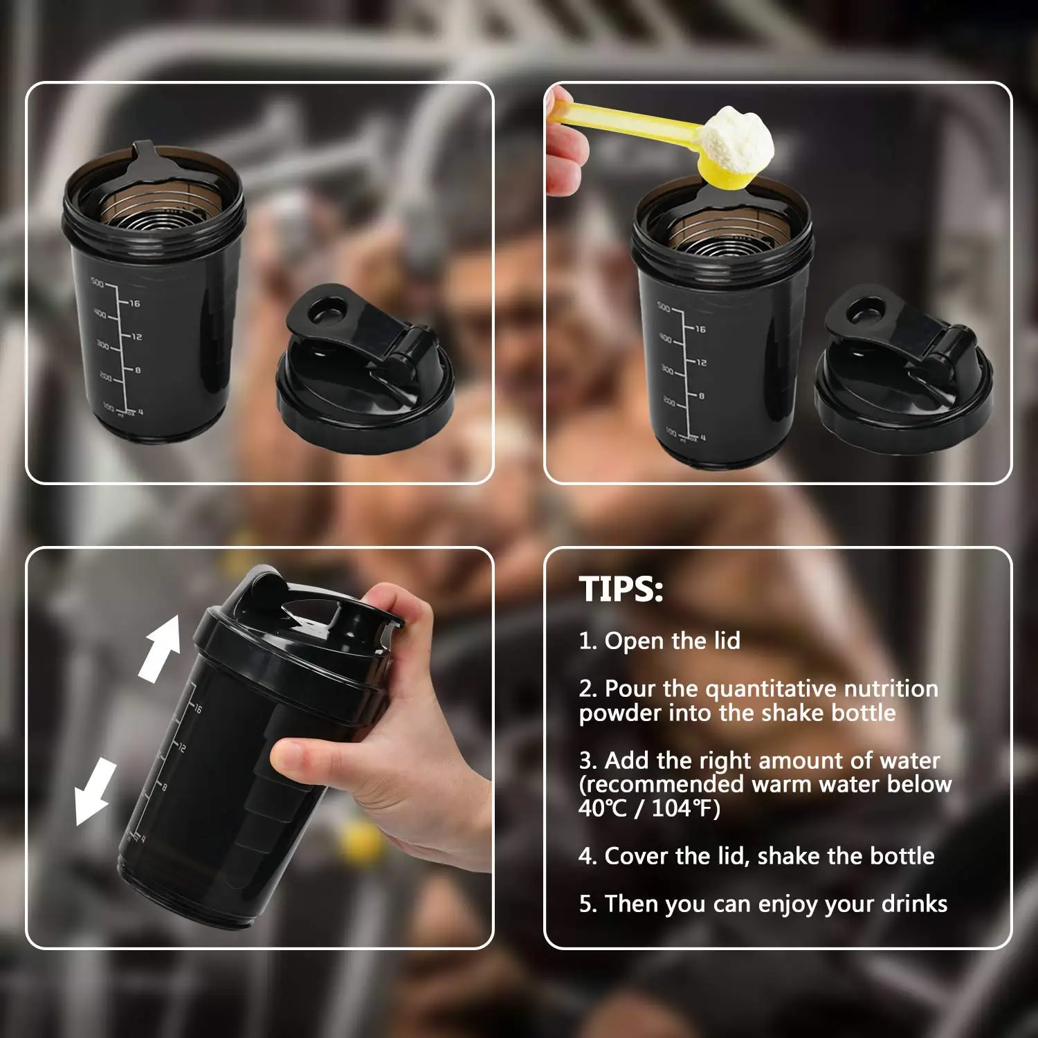 Hot Sale Protein Shaker Bottle 500ml Portable Shaker Cup With Non Slip