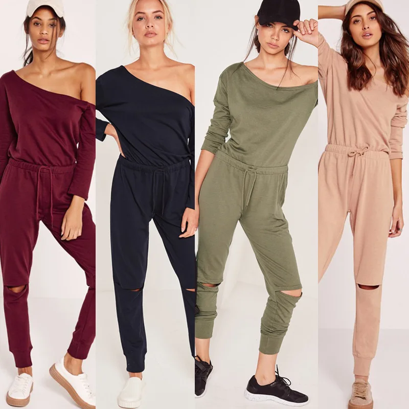 

WW-0777 Women's Long Sleeve Off-the-shoulder Hollow-out Jumpsuits Stacked Pants Jumpsuit Suit For Women Formal Trouser, Customized color