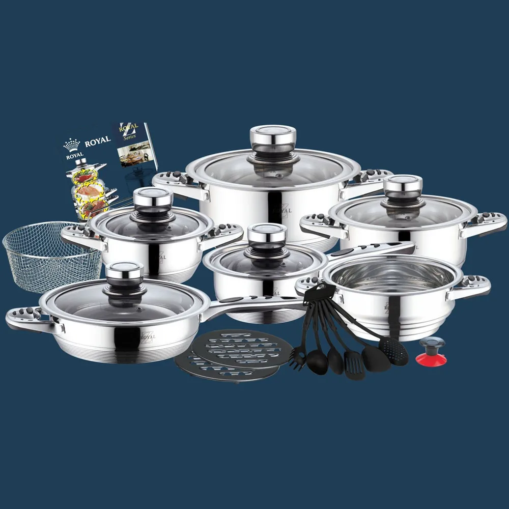 

High-end Royal 23pcs stainless steel nonstick pots and pans cookware set, Silver