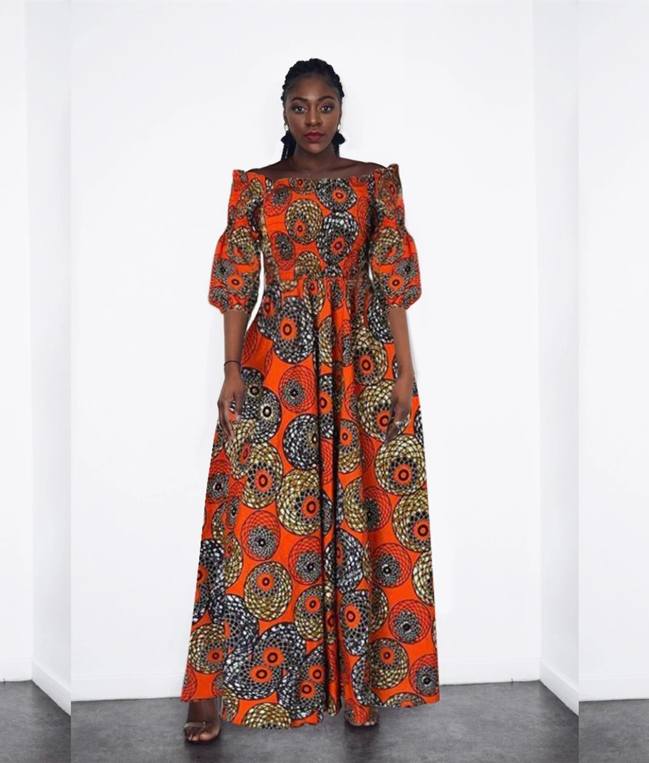 

Wholesale African Clothing Womens African Kitenge Boubou Flower Printed Casual Dress Elegant A-line Party Summer Casual Dress