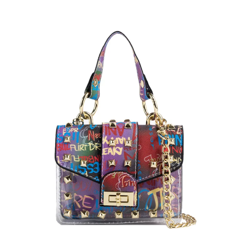 

new arrival stylish transparent graffiti bags women handbags ladies purse, Shown
