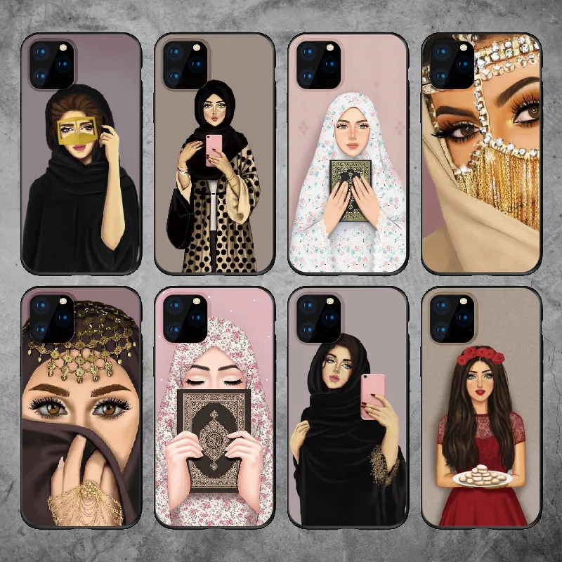 

Arabic Hijab Girls Muslim Islamic Phone Cover For iPhone 12 11 13 Pro Max X XS XR Max 7 8 7Plus 8Plus SE Soft Fundas Case, Mix colors