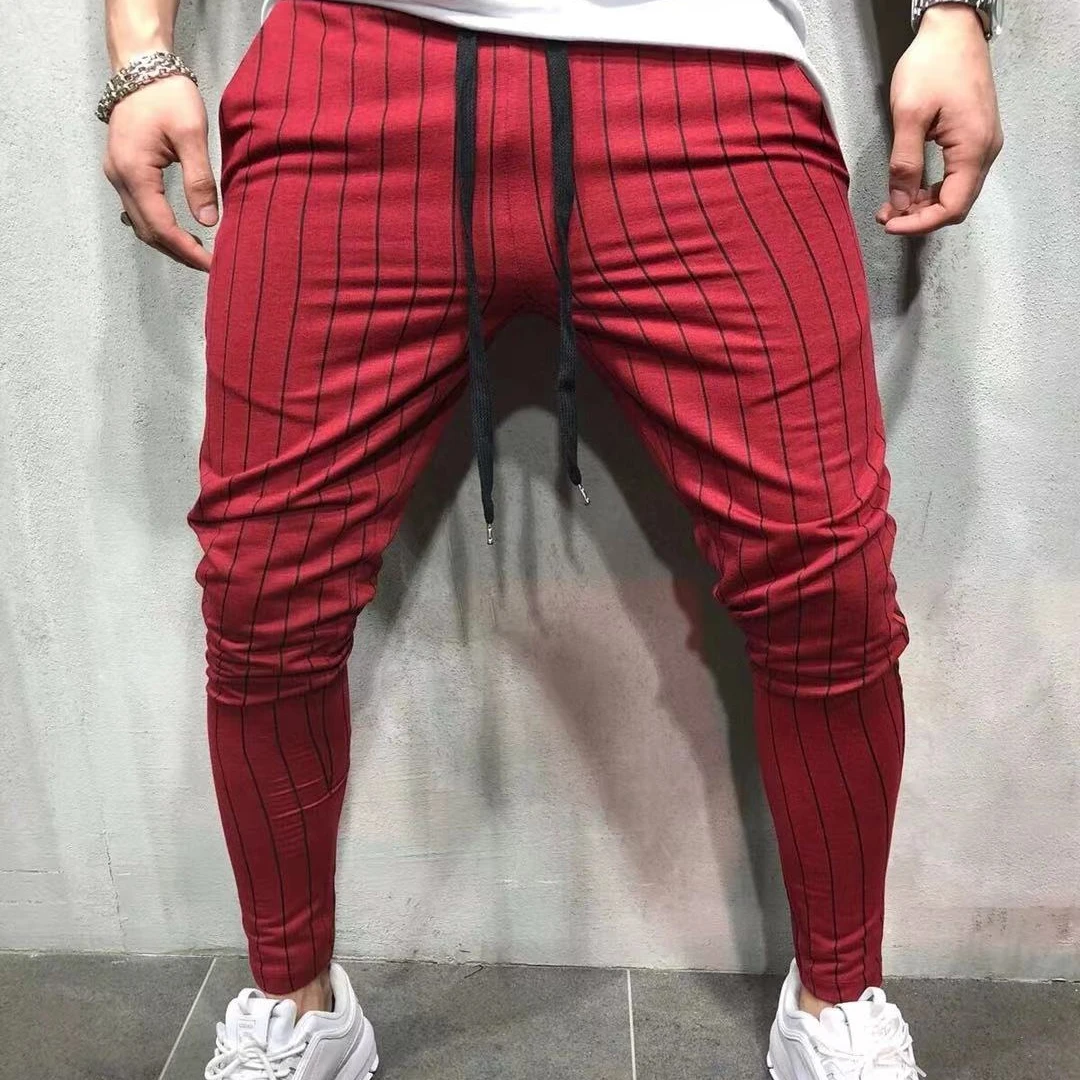 

D Explosive style men's personality stitching contrast color checkerboard casual pants comfortable and breathable sports pants