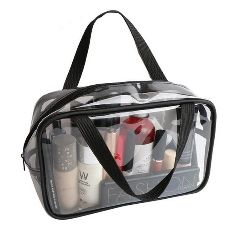 

Custom Ladies Makeup Folding Travel PVC Clear Double Zipper Cosmetic Case Bag, Black