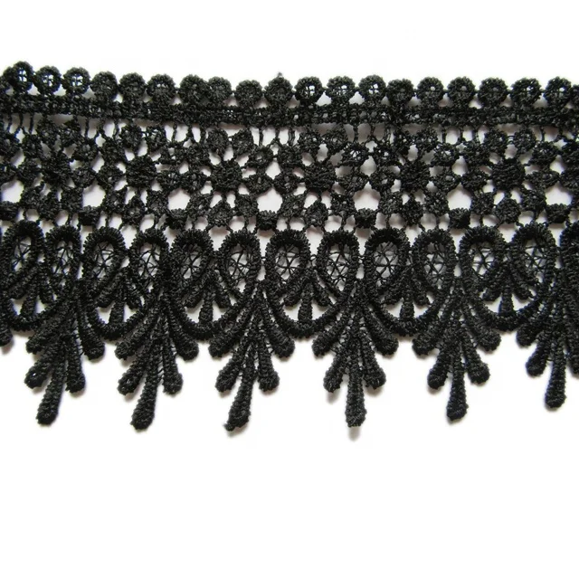 

Europe 6CM Width Black Milk Polyester Flower Pattern Inelastic Embroidery Lace Trim Sewing Craft, Black white