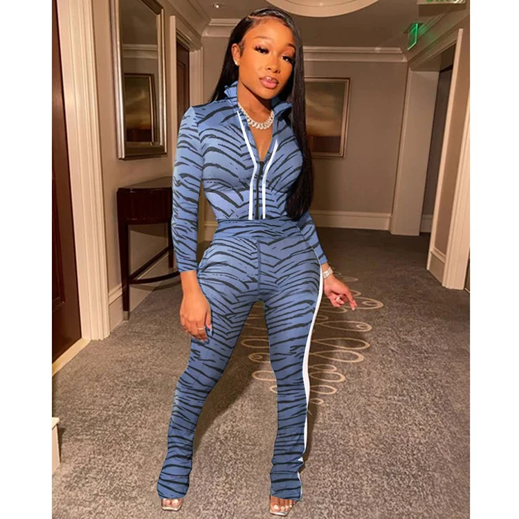 

Women Fall Two Pieces Fashion Sportswear Color Block Long Sleeve Sport set Turndown Collar Womens Track Suits With Zippers, Customized color