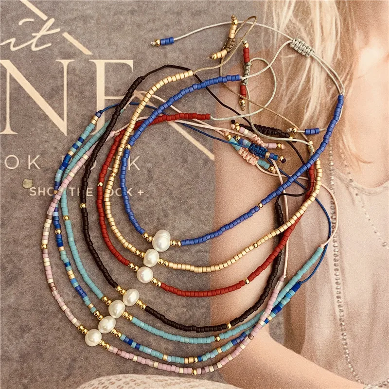 

Miyuki rice beads hand-woven natural freshwater pearl European and American friendship rope small bracelet, Like picture