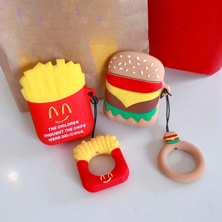 

Cartoon fries burger high quality Silicone Protective Cover For apple airpods Case