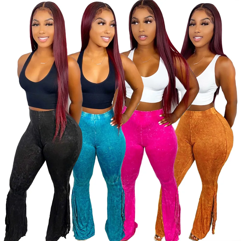 C8150 Solid Color Women'S Spring Pants & Trousers High Waisted Drawstring Ladies Velvet Sweatpants Stacked pants for ladies