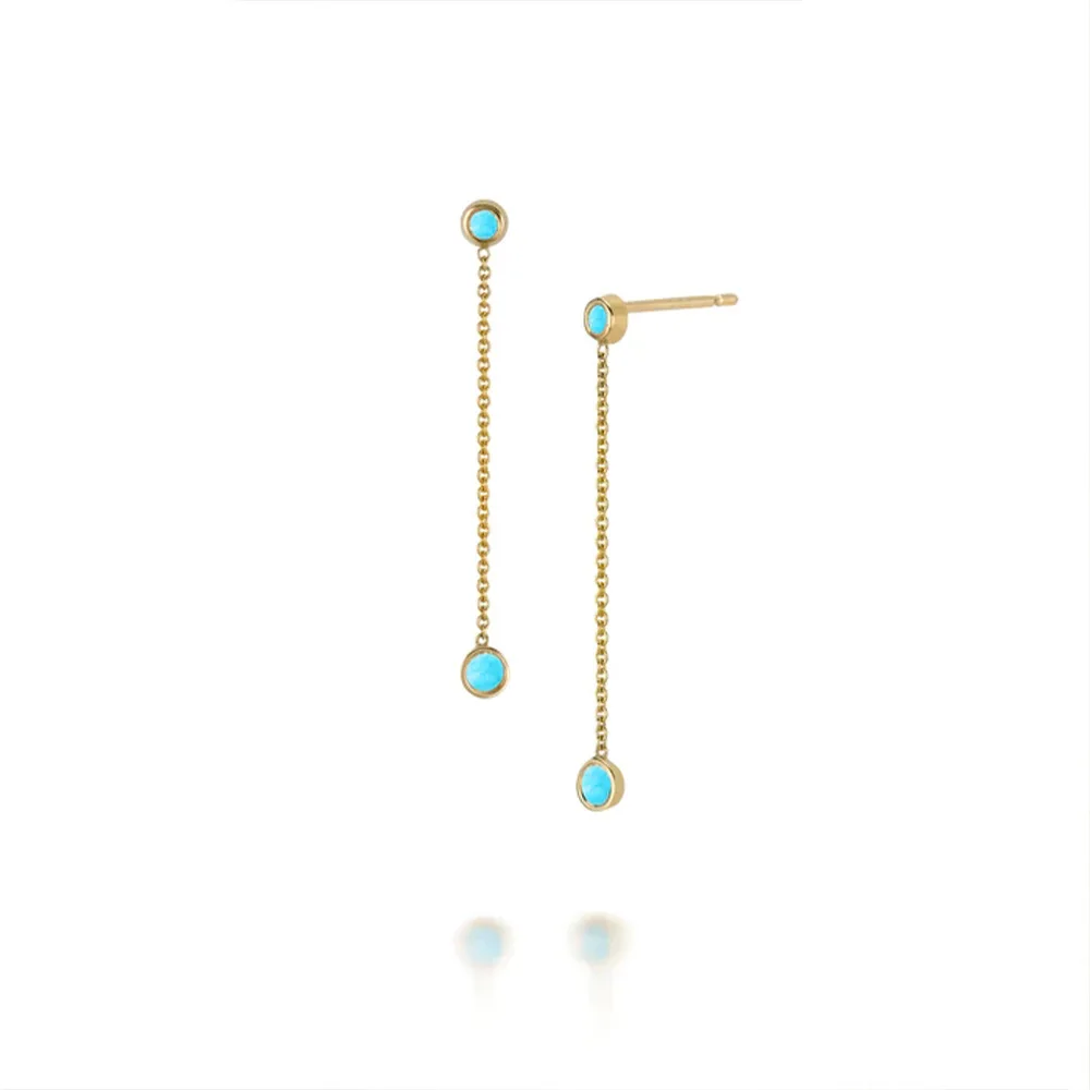 

INS fashion 925 sterling silver turquoise and zircon long tassel chain gold plated stud earrings for women