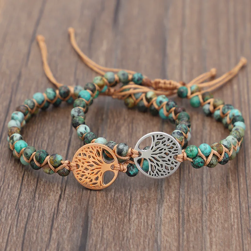 

Bohemian Vintage Hand Woven Double Layer African Turquoise Twine Bracelet Creative Tree Of Life Yoga Bracelet For Women
