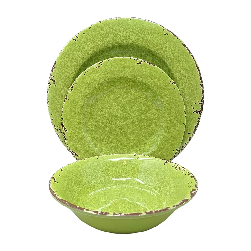 

Turquoise Green Melamine Dishes Sets 4 Sets For 12 People, Dishwasher Safe Melamine Dishes, Can be customized