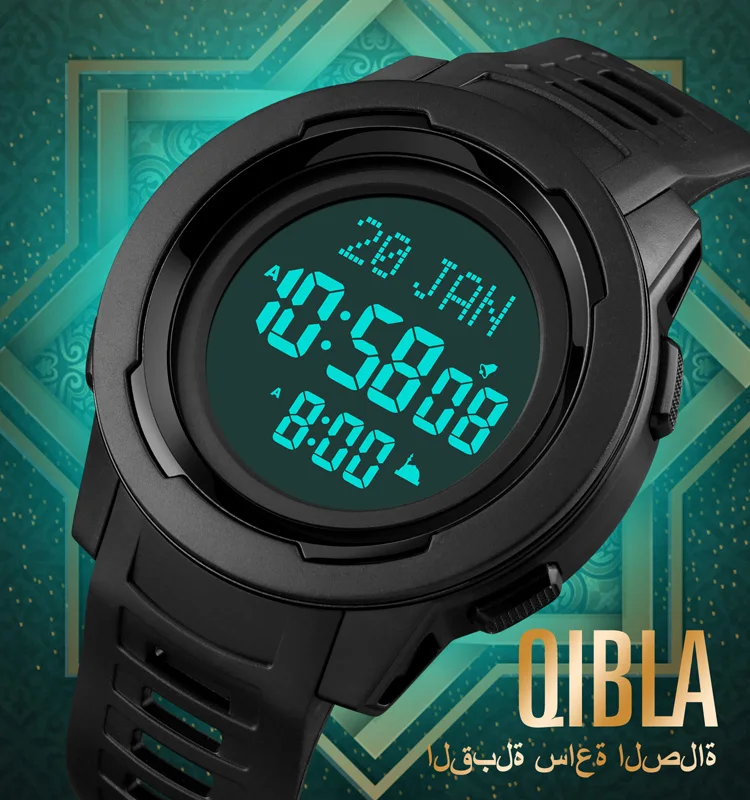 

New Arrival Skmei 1729 Digital Wristwatch Islamic Muslim Prayer Watch for Men