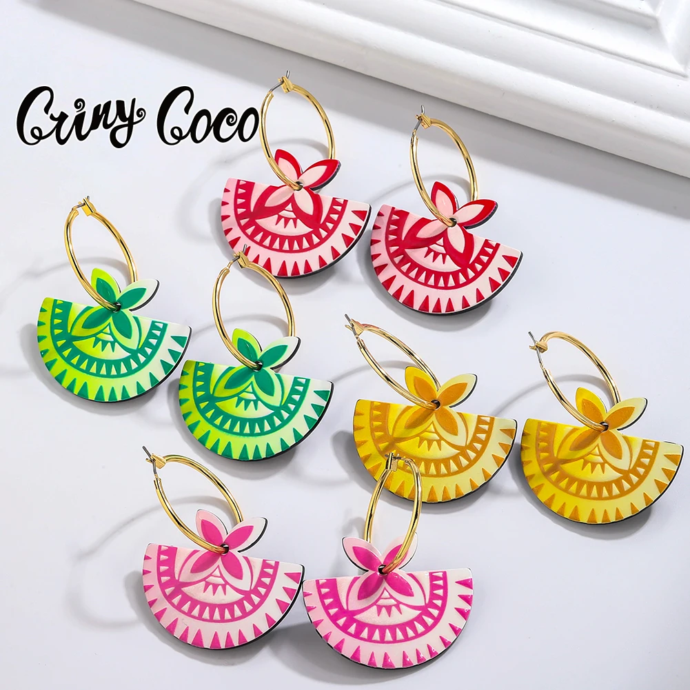 

Cring CoCo New Samoan Wholesale Gray Red Colorful polynesian Earrings Acrylic Hawaiian jewelry Boho Earring, Yellow