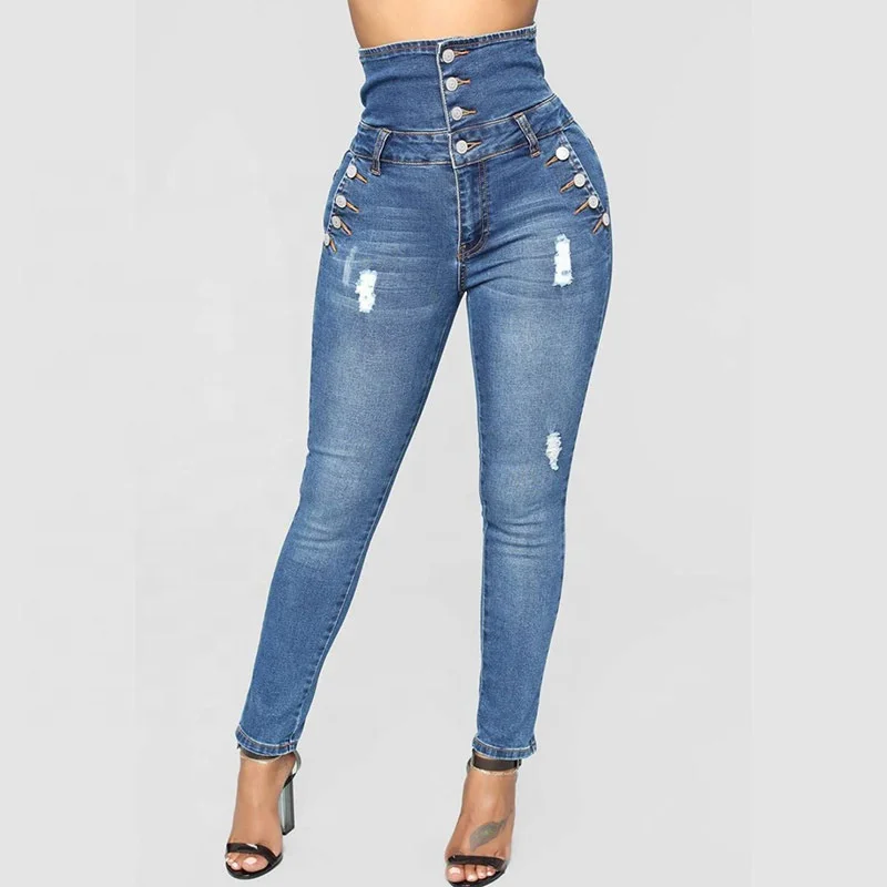 

New style high-waisted stretch cotton black pants women fashionable jeans for women, Dark blue