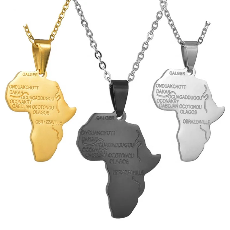 

New Fashion Accessories 18K Map Necklace necklaces stainless steel gold africa map pendant necklace wholesale, Picture shows