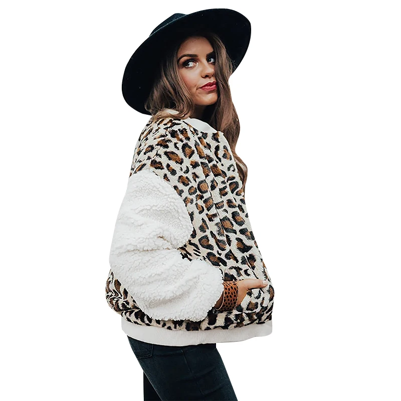 

womens coats 2020 winter wholesale fashion personality leopard coat casual knitted coat with pockets for women ladies