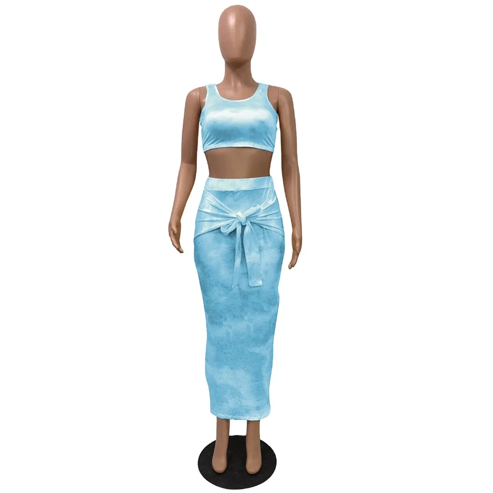 

summer Two-piece dress with print sexy Tie Dyeing Dresses Women Two Piece Set Women Clothing Printed Long Dress