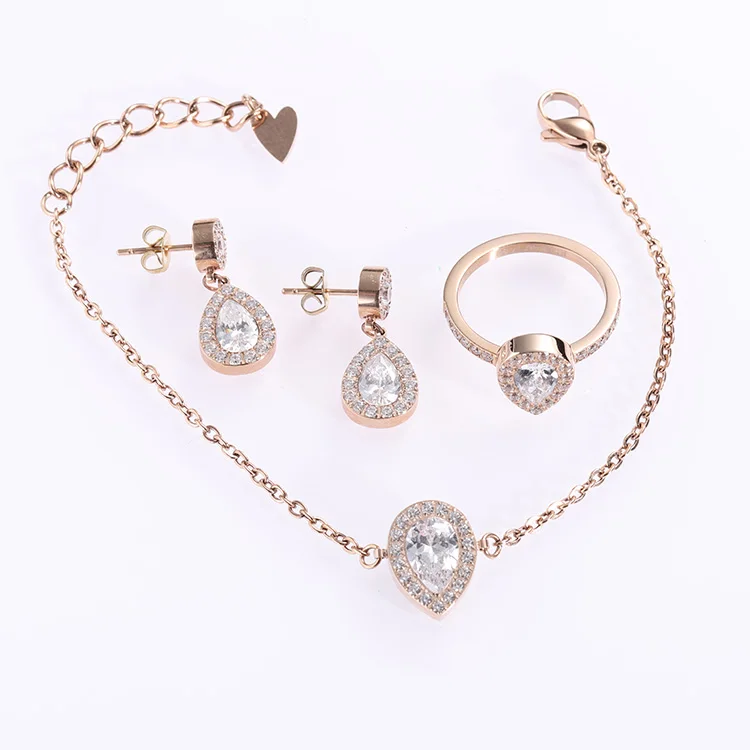 

Hot Sale Ladies Fashion Gold Jewelry Sets With Earring Ring And Bracelet