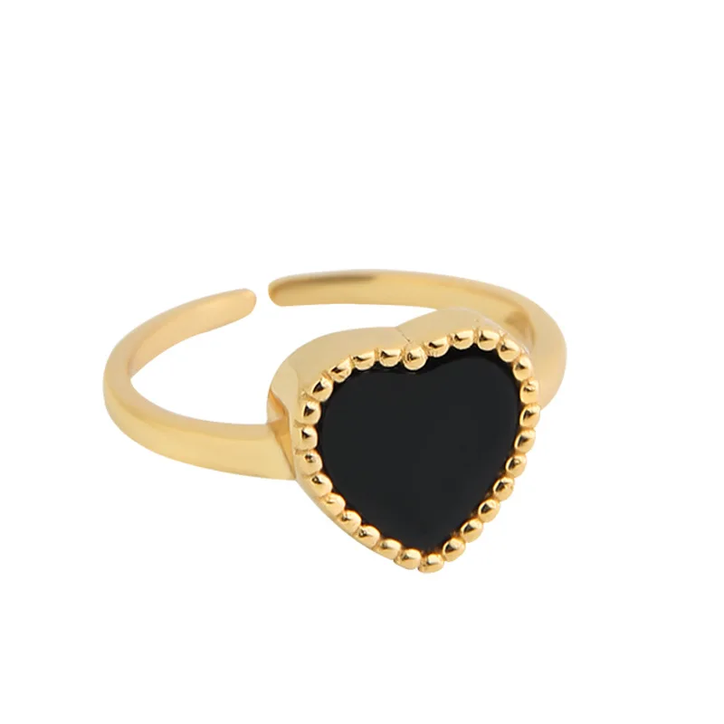 Korean Style Ins Simple design sense light luxury black heart S925 sterling silver ring female ring