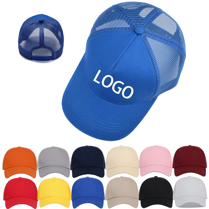 Custom Print Embroidery Logo 5 Panel Blank Plain Back Mesh 100 Cotton Gorras Trucker Hat Baseball Net Cap