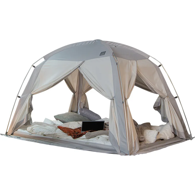 

Floorless Indoor Privacy Tent on Bed with Color Poles for Cozy Sleep in Drafty Rooms