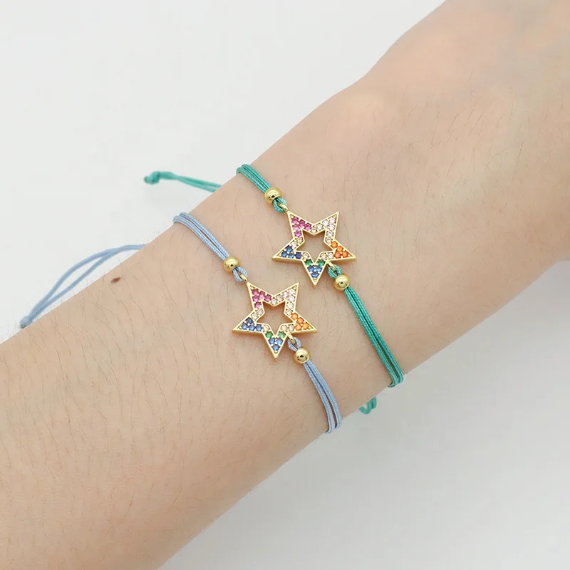 

Women inspiration Jewelry Gold plated star charm bracelet Custom ajustable contton wire crystal bracelets charms jewelry, Multi