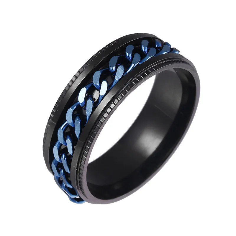 

Classic Chain Swivel Men Ring Cool Stainless Steel Fashion Rings For Men Women Jewelry Party Gift, Picture