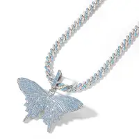 

Luxury Custom Personalized Hips Hops Sparkly Bling Blue Zircon Tennis Chain Iced Out Cubic Zirconia Butterfly Pendant Necklace