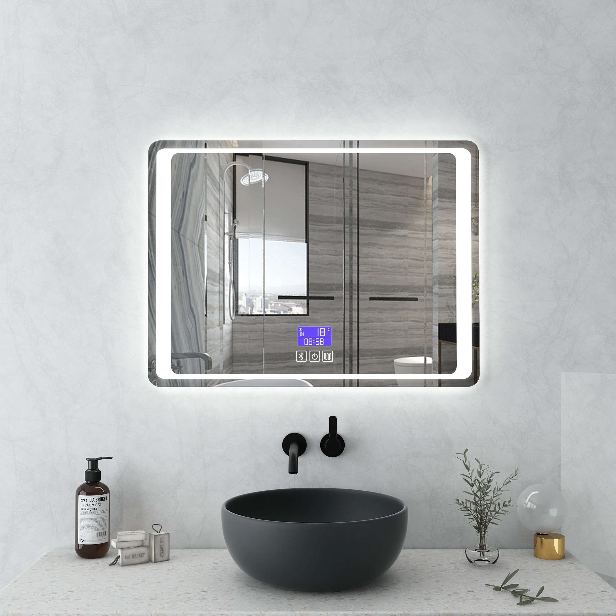 Modern Touch Screen LED Lighted Smart Vanity Round Shape Bathroom Mirror