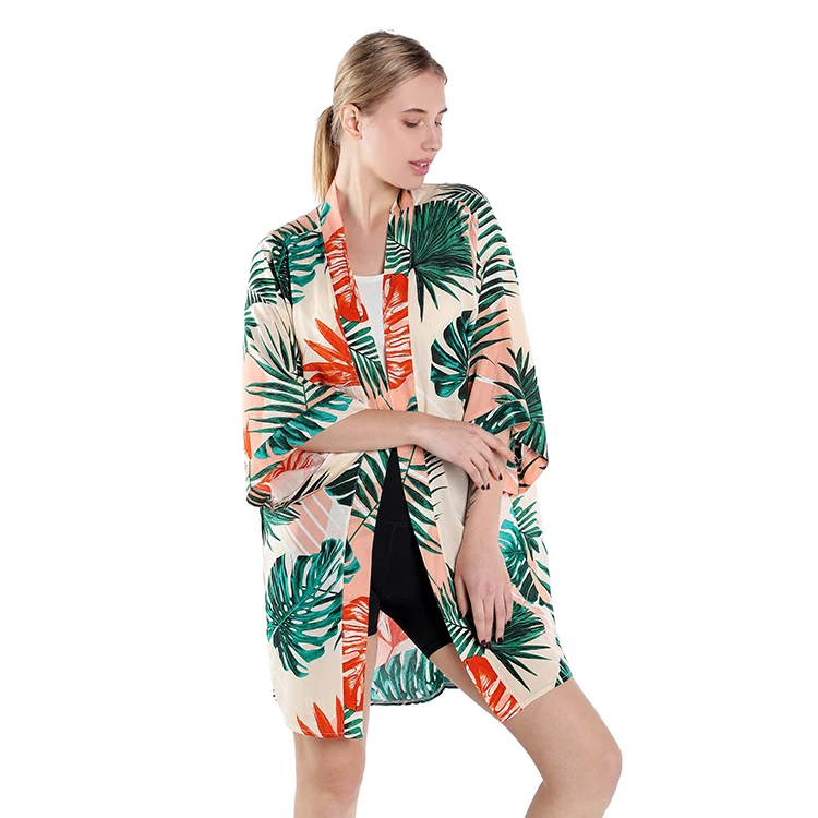 

Fashion Women's Sun Protection Kimono Beachwear Beach Cover Up Floral Print Loose Beach Kimono Women, Customized color