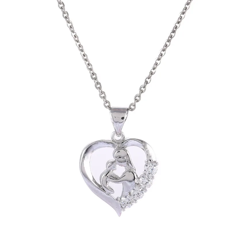 

Hot selling Korean ladies heart-shaped pendant with micro-inlaid shiny zircon copper jewelry accessories, Silver