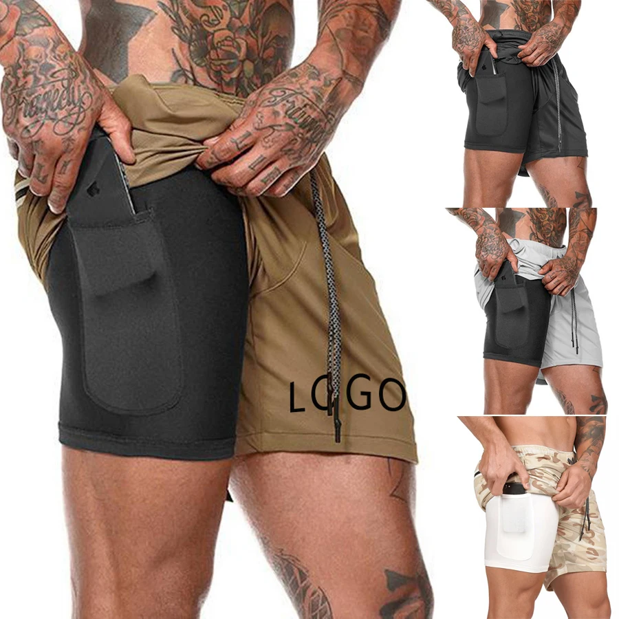 

Men 2 in 1 Running Shorts Jogging Gym Fitness Training Quick Dry Beach Short Pants Male Summer Sports Workout Bottoms Clothing