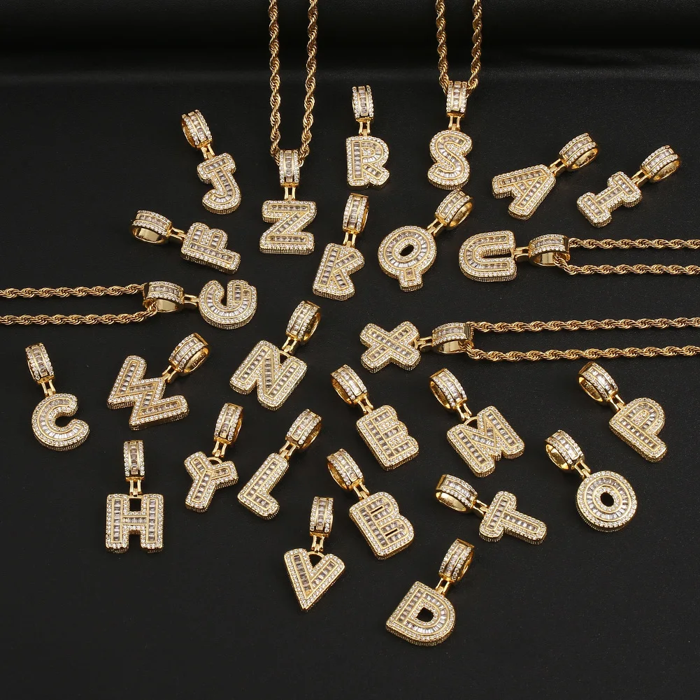

Hips Hops Punk 24 inch Twist Chain A-Z Alphabet Initial Pendant Necklace 18K Gold Plated Shining Cubic Zircon Letter Necklace