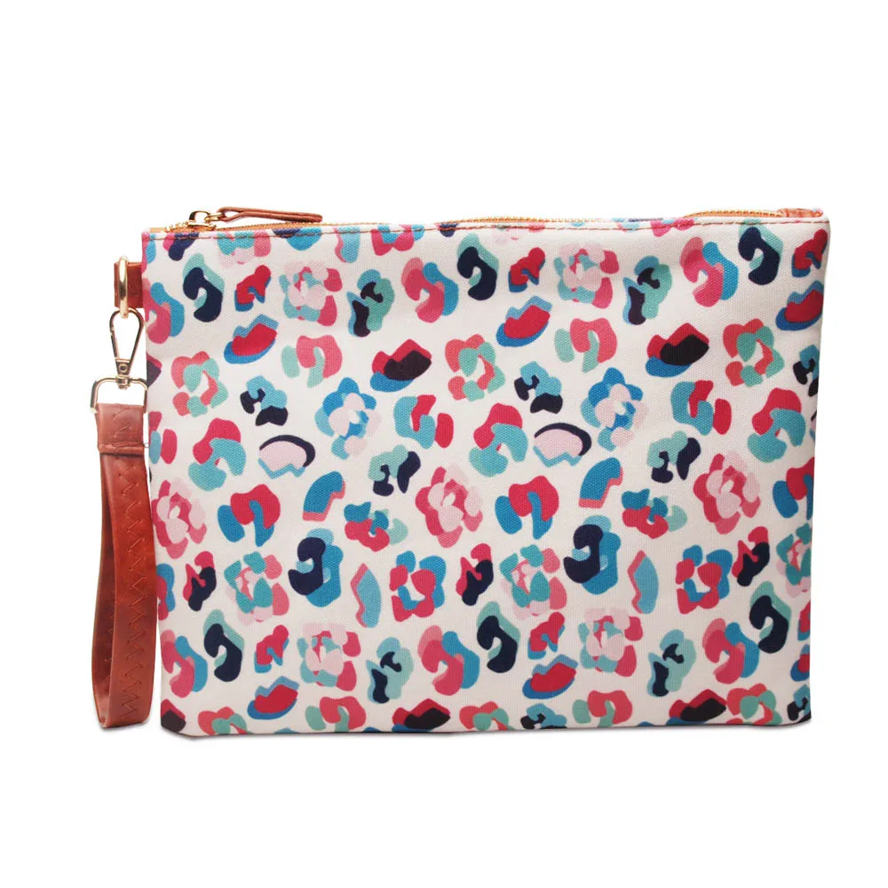 

DOMIL Color Leopard Clutch Bags Ziper Closure Canvas Wristlet Purse Carryall Evening Bag Cosmetic Bag DOM1061770, Picture shown