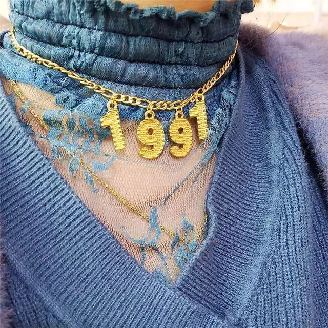 

Gold Color Necklace Number Pendant Necklace Birth Year Personalized